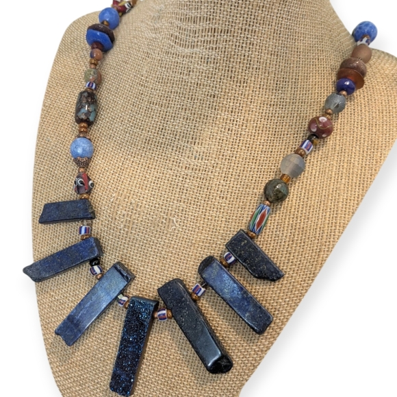 Blue and Brown Beaded Necklace - Picture 1 of 12